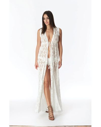 Miss Bikini Long Lace Dressing Gown Dress - White