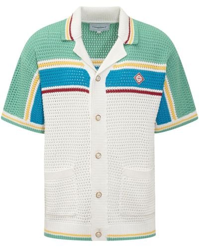 Casablanca Crochet Tennis Shirt - Blue