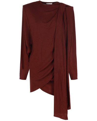 Saint Laurent Short Draped Dress In Wool Jersey - Red