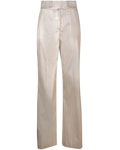 Genny Satin Striped Sand Pants - White