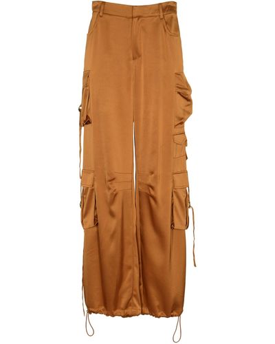 WEILI ZHENG Satined Cargo Trousers - Brown