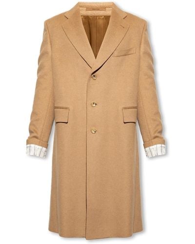 Gucci Leather Single Breasted Coat - Natural