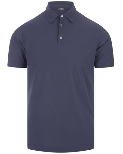 Zanone Avio Cotton Short-Sleeved Polo Shirt - Blue