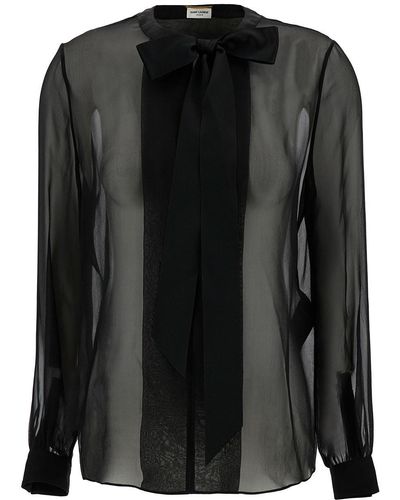 Saint Laurent Shirt With Bow Detail - Black