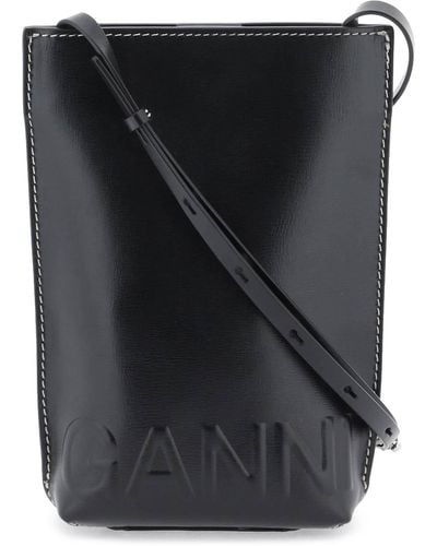 Ganni Leather Crossbody Bag - Black