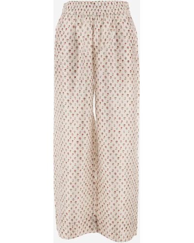 Péro Silk Pants With Floral Pattern - Natural