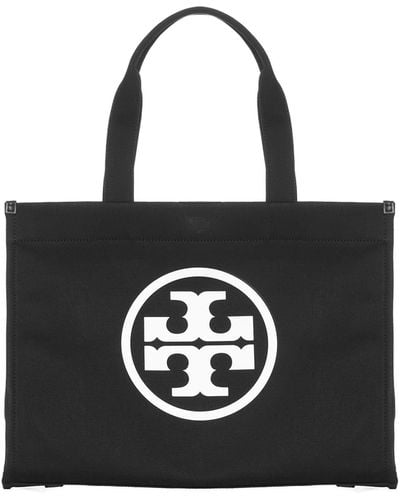 Tory Burch Large Ella Cotton Tote Bag With Logo Print - Black
