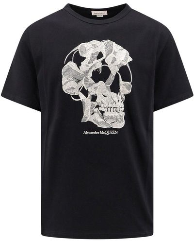 Alexander McQueen Skull Embroidered Crewneck T-Shirt - Black