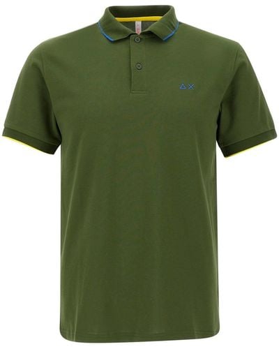 Sun 68 Small Stripe Cotton Polo Shirt - Green