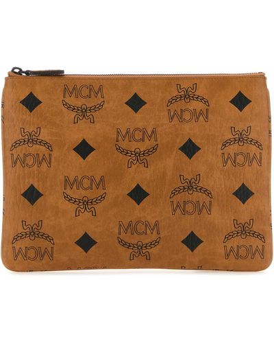 MCM Printed Medium Aren Canvas Clutch - Brown