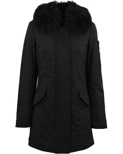 Peuterey Long Down Jacket With Fur Desmot Kl Fur - Black