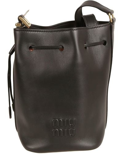 Miu Miu Logo Embossed Bucket Bag - Black