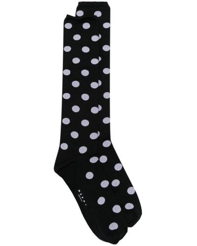 Marni Women Cotton Polka Dot Calf Socks - Black