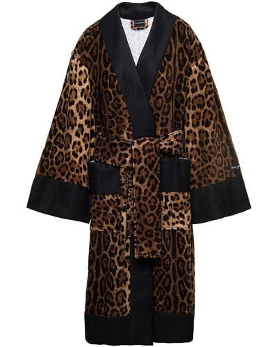 Dolce & Gabbana Kimono Bathrobe With All-Over Leopard Print - Black
