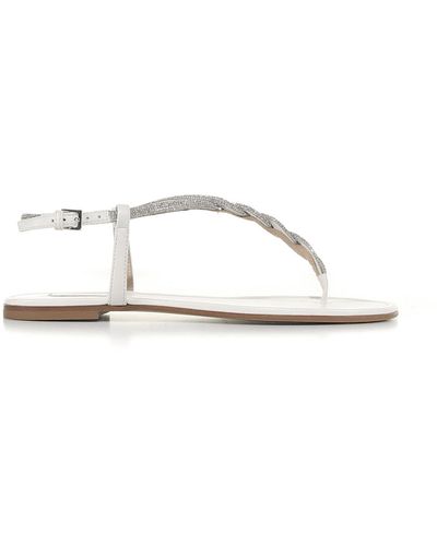 Ninalilou Leather Sandals With Rhinestone Details - White