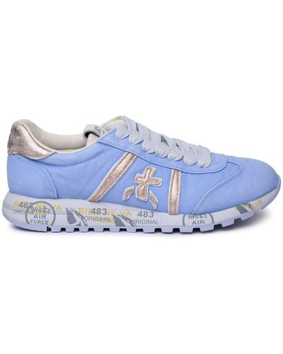 Premiata 'lucyd' Lilac Leather And Nylon Sneakers - Blue