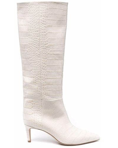 Paris Texas Leather Croc-Effect Stiletto Boots - White