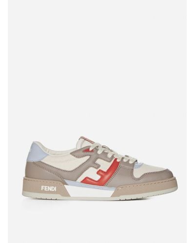 Fendi Match Leather And Fabric Sneakers - White