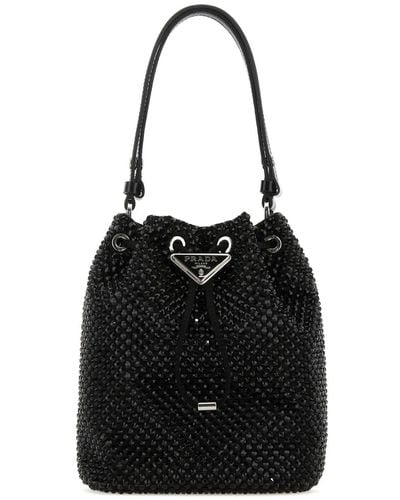 Prada Mini Satin Crystal-embellished Pouch Bag - Black