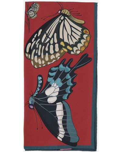 Franco Ferrari Silk Scarf With Butterfly Print - Red