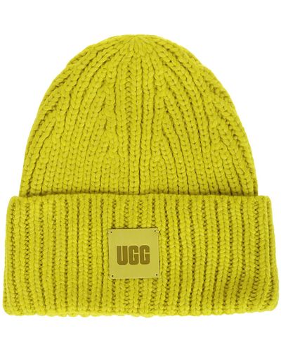 UGG W Chunky Rib Beanie W Logo - Yellow