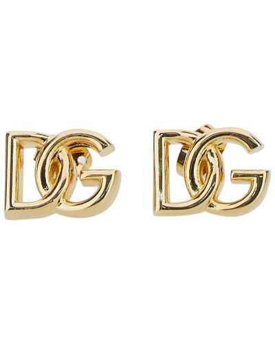 Dolce & Gabbana Gold Earrings With Dg Logo In Silver Plated Brass - Metallic