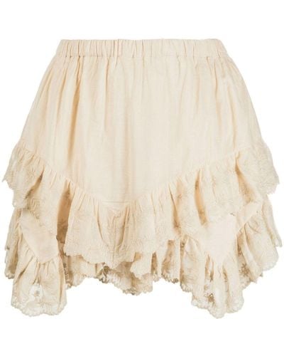 Isabel Marant Cream Cotton Locadi Ruffled Shorts - Natural