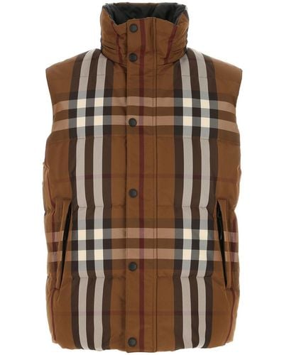 Burberry Embroidered Nylon Reversible Sleeveless Down Jacket - Brown