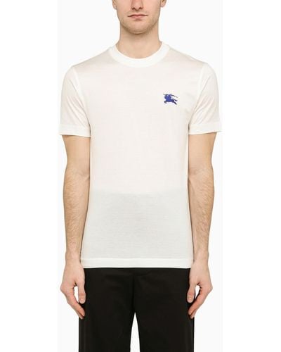 Burberry T-Shirt With Logo Embroidery - White