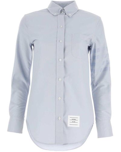 Thom Browne Logo Patch Long-Sleeved Shirt - Blue