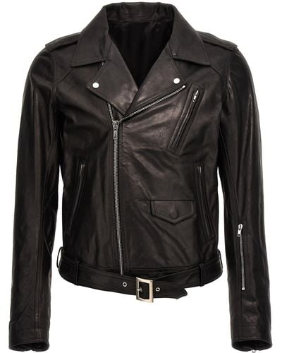 Rick Owens Leather Biker Jacket Casual Jackets, Parka - Black