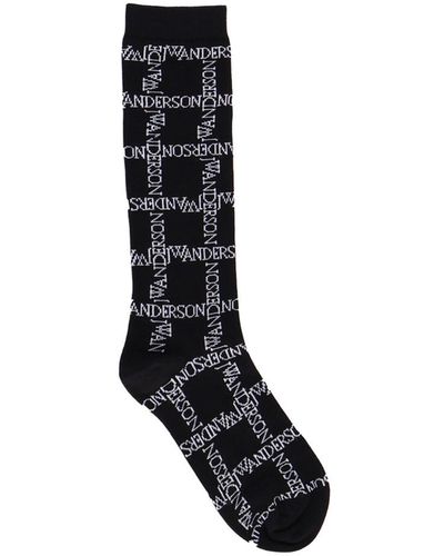 JW Anderson Socks With All-Over Logo Decoration - Black