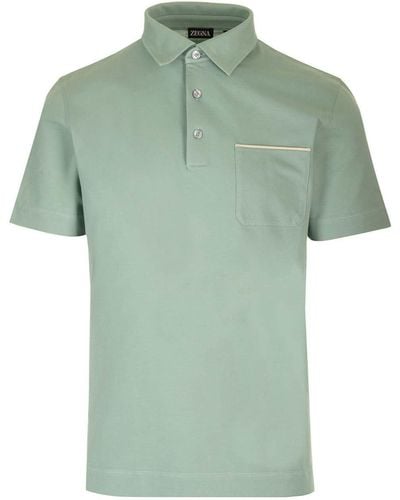 ZEGNA Short Sleeved Button-Detailed Polo Shirt - Green