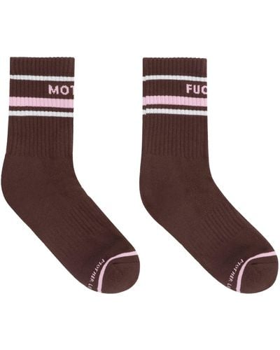 Mother Logo Cotton Blend Socks - Brown