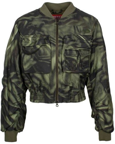 DIESEL G-Khlow Abstract-Printed Cropped Bomber Jacket - Green