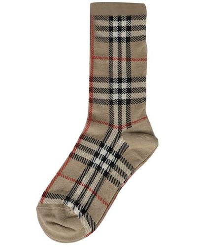 Burberry Socks With Inlaid Vintage Check Weave - Natural