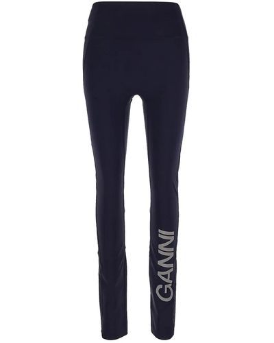 Ganni Logo-print Paneled leggings - Blue