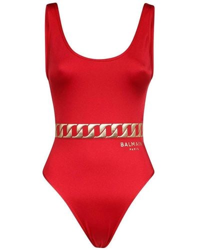 Balmain Printed One-Piece Swimsuit - Red