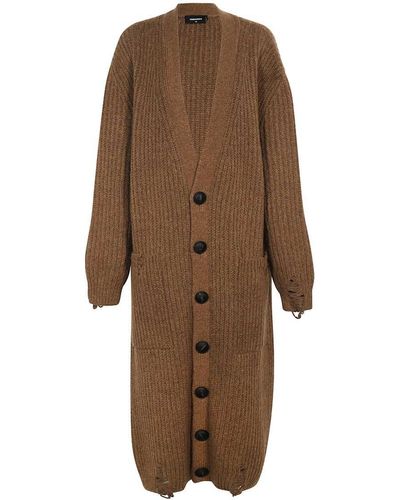 DSquared² Long Knitted Cardigan - Brown