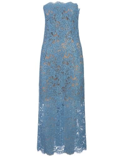 Ermanno Scervino Light Lace Longuette Dress With Micro Crystals - Blue