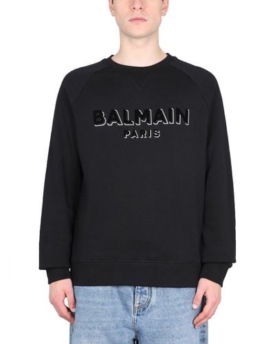 Balmain Flocked And Metallic Logo Sweatshirt - Black