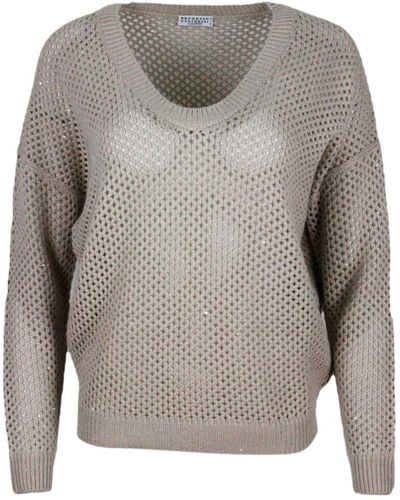 Brunello Cucinelli V-Neck Sweater - Gray