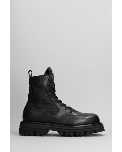 Barracuda Combat Boots In Black Leather And Fabric