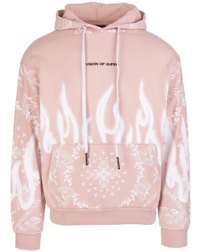 Vision Of Super Unisex Pink Hoodie With Bandana Print
