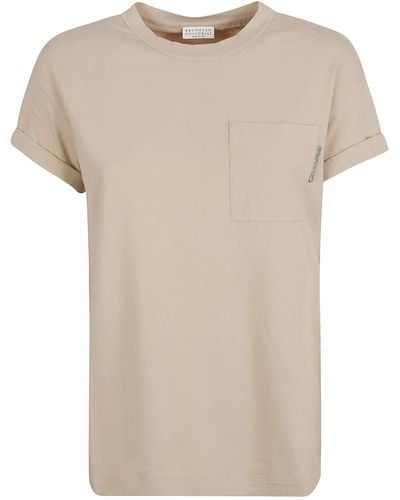 Brunello Cucinelli Patched Pocket Plain T-Shirt - Natural