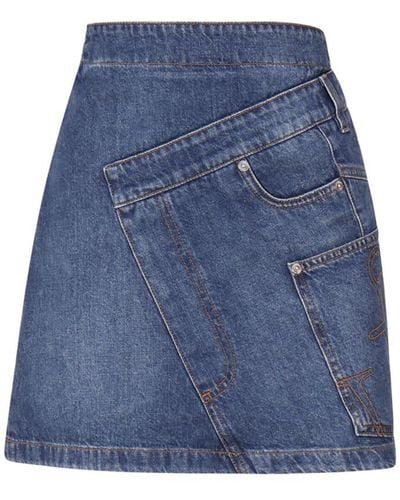 JW Anderson Jw Denim Mini Skirt With Logo - Blue