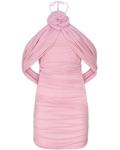 Magda Butrym Wrap Dress With Ruched Floral Appliqués - Pink