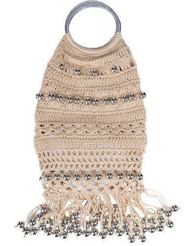 Rabanne Beaded Crochet Tote Bag - Natural