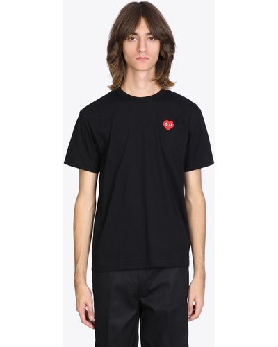 Comme des Garçons T-Shirt Short Sleeve Knit T-Shirt With Pixel Heart Patch - Black