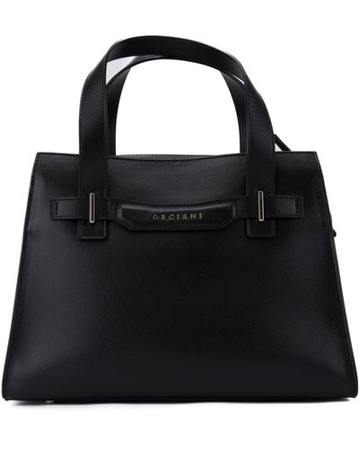 Orciani Posh Medium Leather Handbag - Black